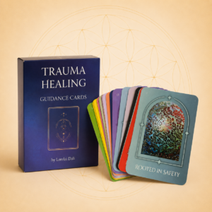 Trauma Healing Guidance Cards oracle deck with colourful illustrated cards for emotional healing and self-discovery.
