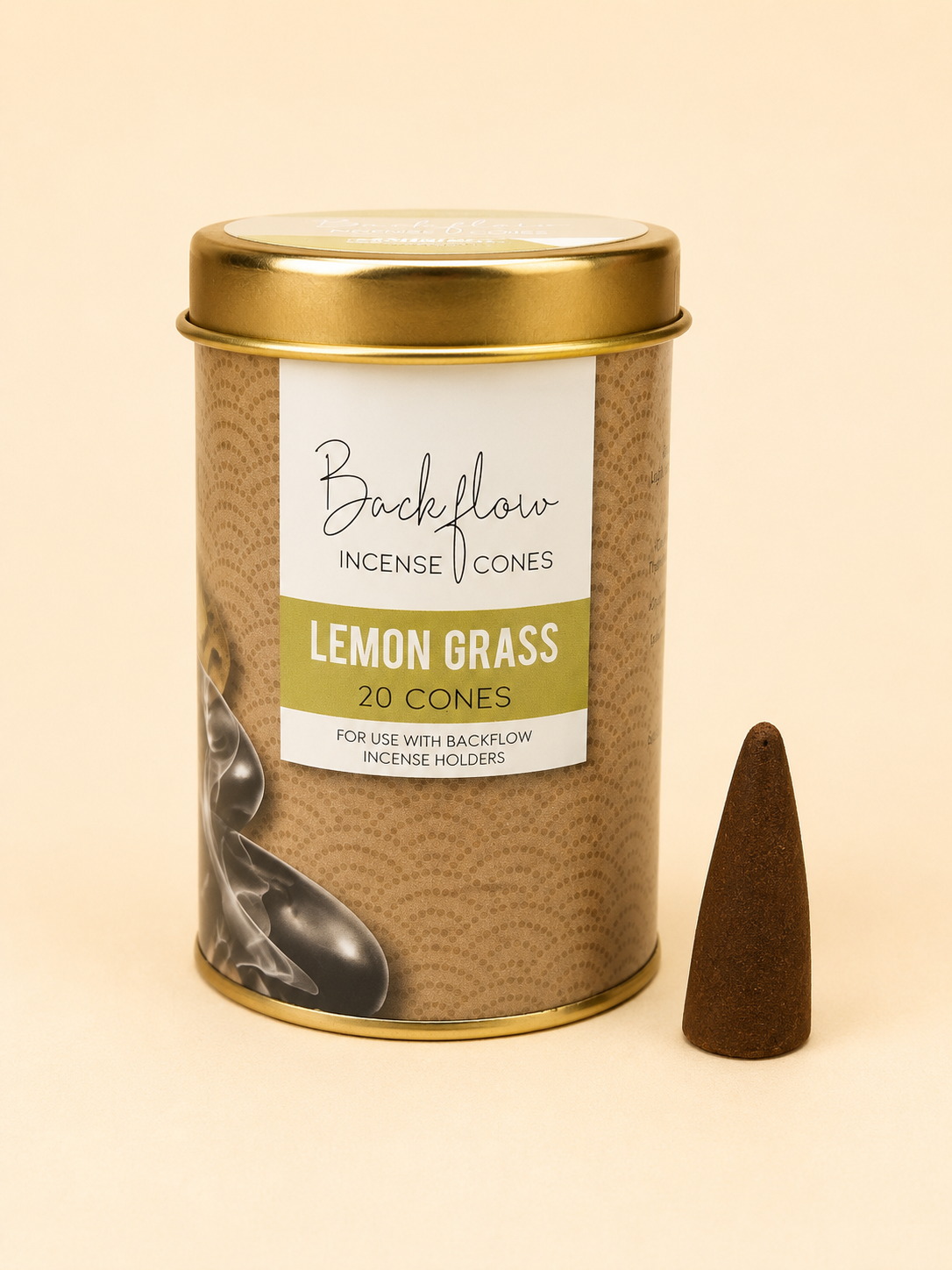 Elements Lemongrass Backflow Incense Cones with tin and jumbo incense cone