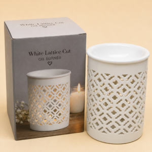 White matte ceramic lattice oil burner with gift box