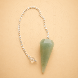Natural Green Aventurine crystal pendulum with silver chain for dowsing, Reiki and energy healing.