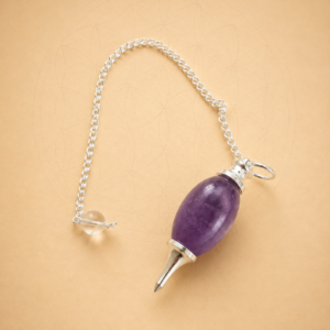 Amethyst Lingam crystal pendulum with silver-plated chain for dowsing and Reiki