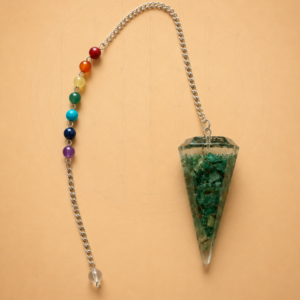 Orgonite Green Aventurine chakra pendulum with colourful chakra bead chain for Reiki and dowsing