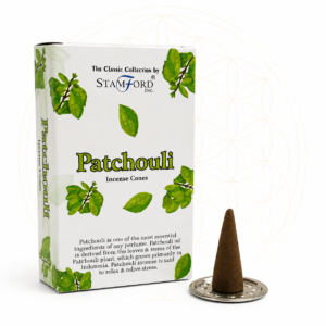 Stamford Premium Patchouli Incense Cones with metal holder.